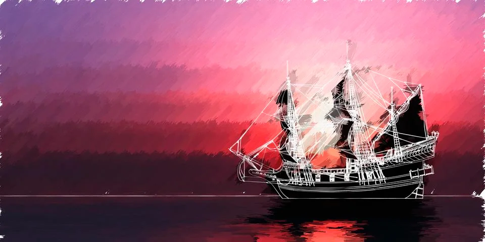Sailing and sunset Stock Illustration
