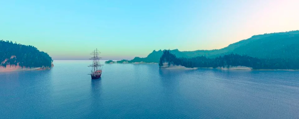 Sailing and sunset Stock Illustration