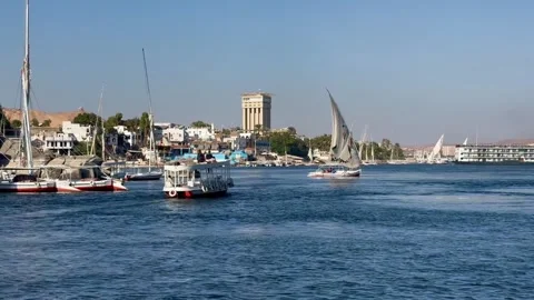 Sailing in Aswan, river Nile, Egypt, Nubia - January 3, 2023 Stock Footage 313869445