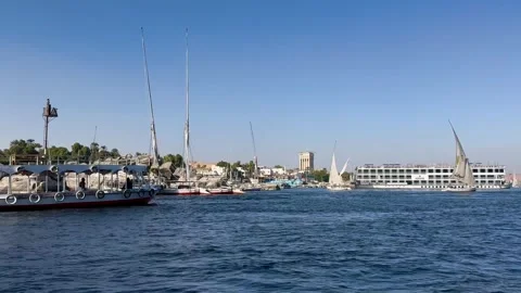 Sailing in Aswan, river Nile, Egypt, Nubia - January 3, 2023 Stock Footage 313869452