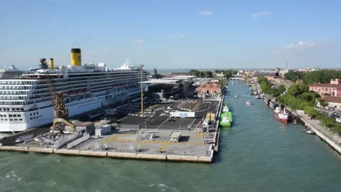 Sailing away from Venice, Italy on a cruise ship 4 Stock Footage