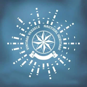Sailing badge with wind rose compass, ribbon Stock Illustration