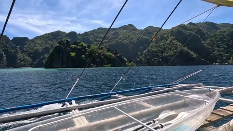 Sailing with the Beautiful View of Limestone Rock Mountain in Coron Palawan Stock Footage 234390136