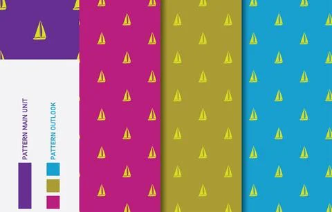 Sailing boat colorful seamless textile cloth pattern collection vector illu.. Illustrazione stock