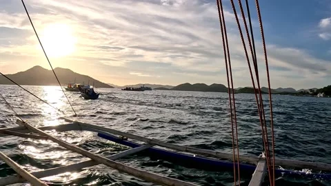 Sailing Boat During Sunset in Coron, Palawan Philippines Stock Footage 233648433