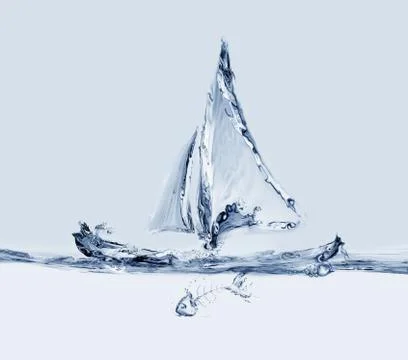 Sailing Boat with Fishbone Illustrazione stock
