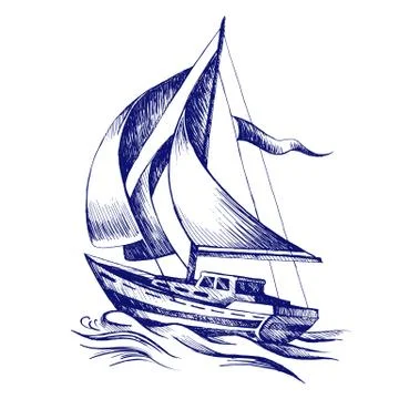 Sailing boat with a flag. Stock Illustration