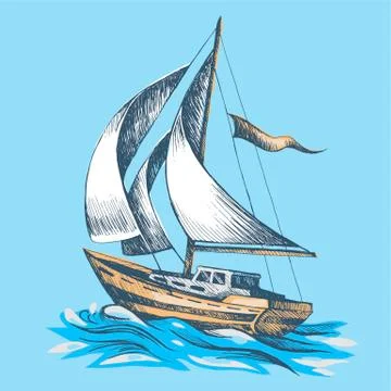 Sailing boat with a flag Stock Illustration