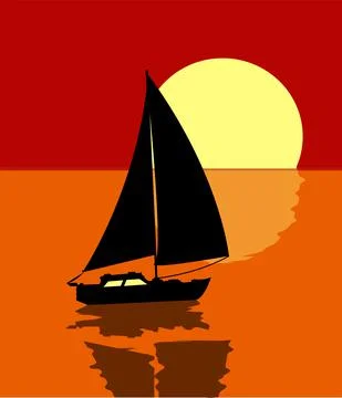 A sailing boat floating in the ocean. Stock Illustration