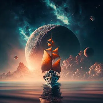 A sailing boat on a foreign planet Stock Illustration