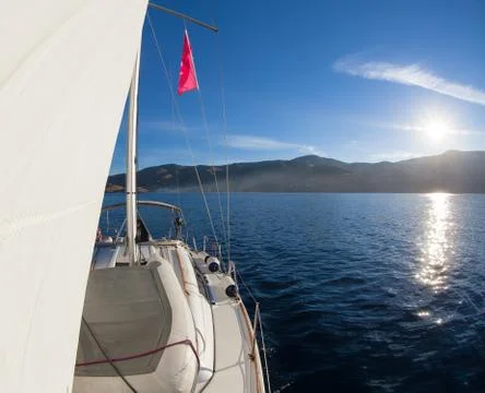 Sailing boat front view Stock Photos