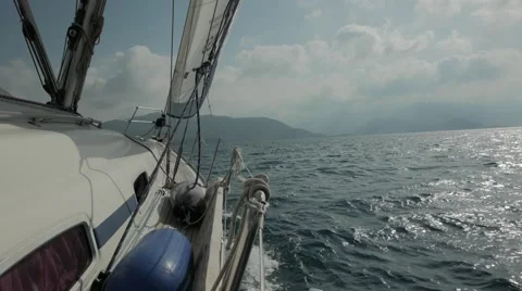 Sailing Boat Going Ahead Through the Sea. 4k Stock Footage 61435517