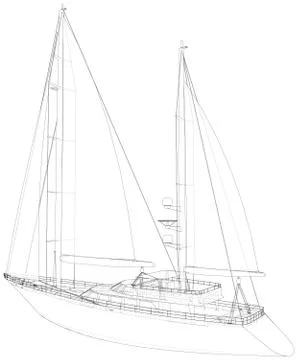 Sailing boat isolated on white. Technical wire-frame. Vector rendering of 3d Stock-Illustration