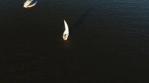 Sailing boat on the lake. Stock Footage