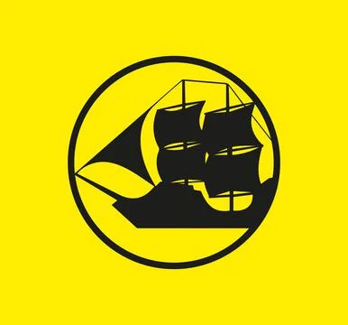 Sailing Boat Logo Design Circle Yellow Background Stock Illustration