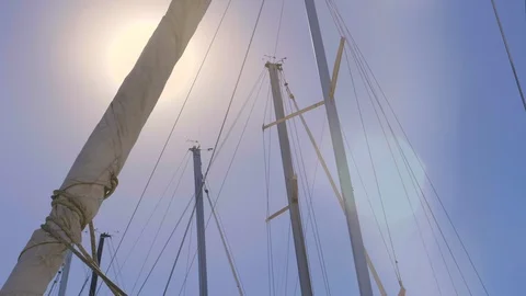 Sailing Boat masts with sun Stock Footage 112364989
