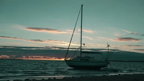 Sailing boat moored on the coast Stock Footage 200827672