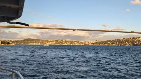 Sailing boat navigating the Bosphorus strait in Istanbul with the 15 July Video stock 337809554