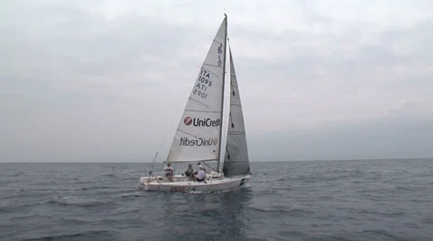 Sailing boat navigating during race Stock Footage 36971486