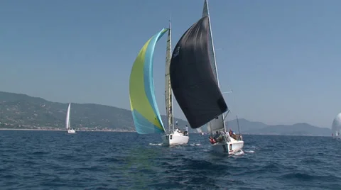 Sailing boat navigating during race Stock Footage 36971522