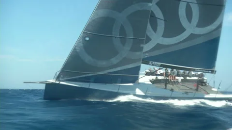 Sailing boat navigating fast during regatta Stock Footage 67568339