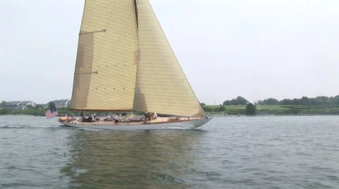 Sailing boat navigating in Maine Stock Footage 32625071