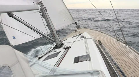 Sailing boat navigating with open sails Stock Footage 36176558