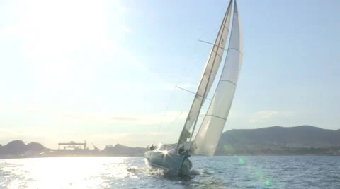 Sailing boat navigating with open sails 스톡 동영상 36176561