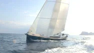 Sailing Boat Navigating With Open Sails Stock Footage