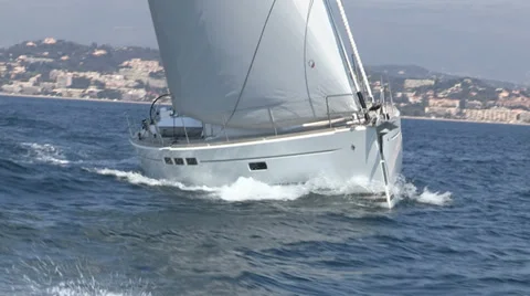 Sailing boat navigating in the sea  Stock-Footage 38192299