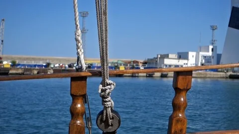 Sailing Boat Near Coast Stock Footage