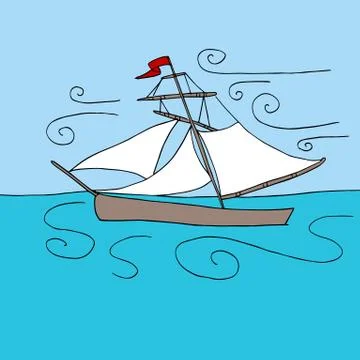 Sailing boat in ocean Stock Illustration
