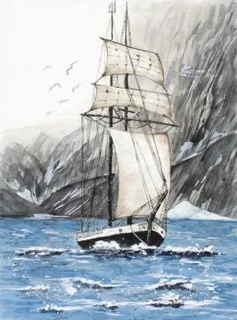 Sailing boat in the ocean Illustrazione stock