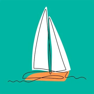 Sailing boat one line vector illustration Stock Illustration