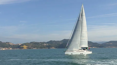 Sailing boat with open sails Stock Footage 32322575