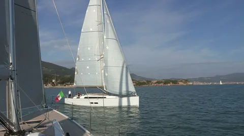 Sailing boat with open sails Stock Footage 32324731
