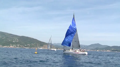 Sailing boat opening sails Stock Footage 36971471