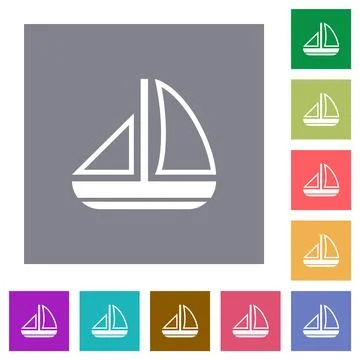 Sailing boat outline square flat icons Stock Illustration
