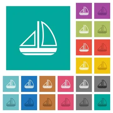 Sailing boat outline square flat multi colored icons Stock Illustration