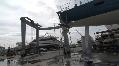 Sailing boat prepared for launch Stock Footage 43523400