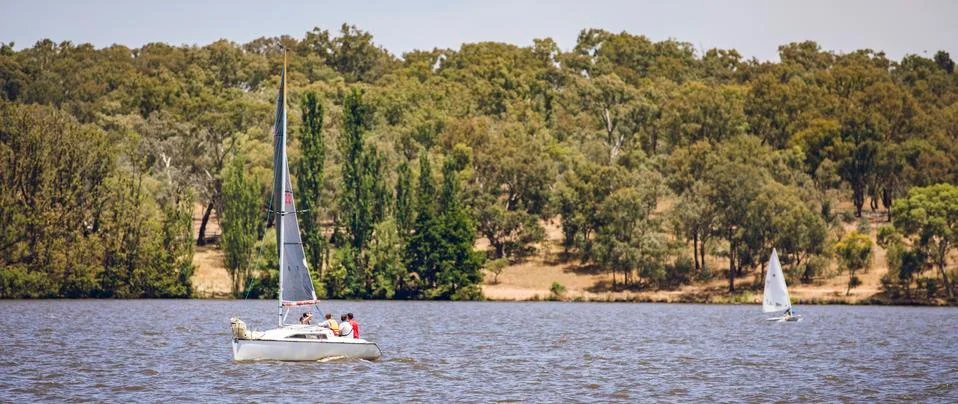 Sailing Boat racing on Lake Burley Griifin in canberra Australia Stock Photos