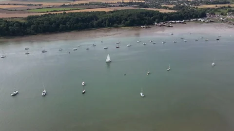 Sailing boat on the river aerial view Stock Footage 220312243