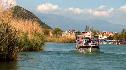 Sailing boat on the river Stock Footage 24097419