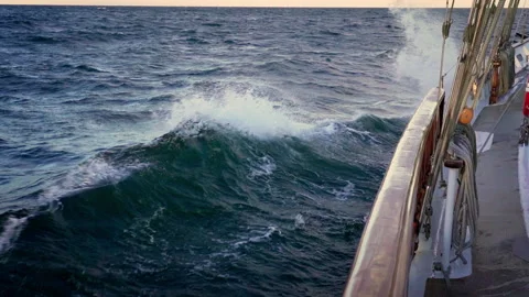 Sailing boat at sea. View from the deck of the yacht at the bow, closeup. Stock-Footage 218203097
