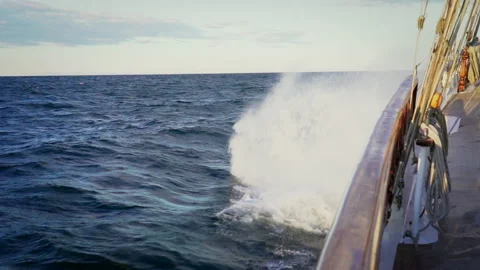 Sailing boat at sea View from the deck of the yacht at the bow closeup Side view Stock Footage 221268697