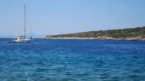 Sailing boat slowly passing by Stock Footage 112802431