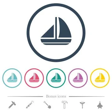 Sailing boat solid flat color icons in round outlines Stock Illustration