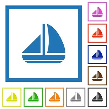 Sailing boat solid flat framed icons Illustrazione stock
