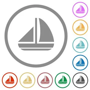 Sailing boat solid flat icons with outlines Stock Illustration