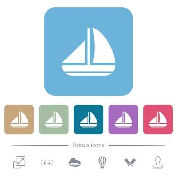 Sailing boat solid flat icons on color rounded square backgrounds Illustrazione stock